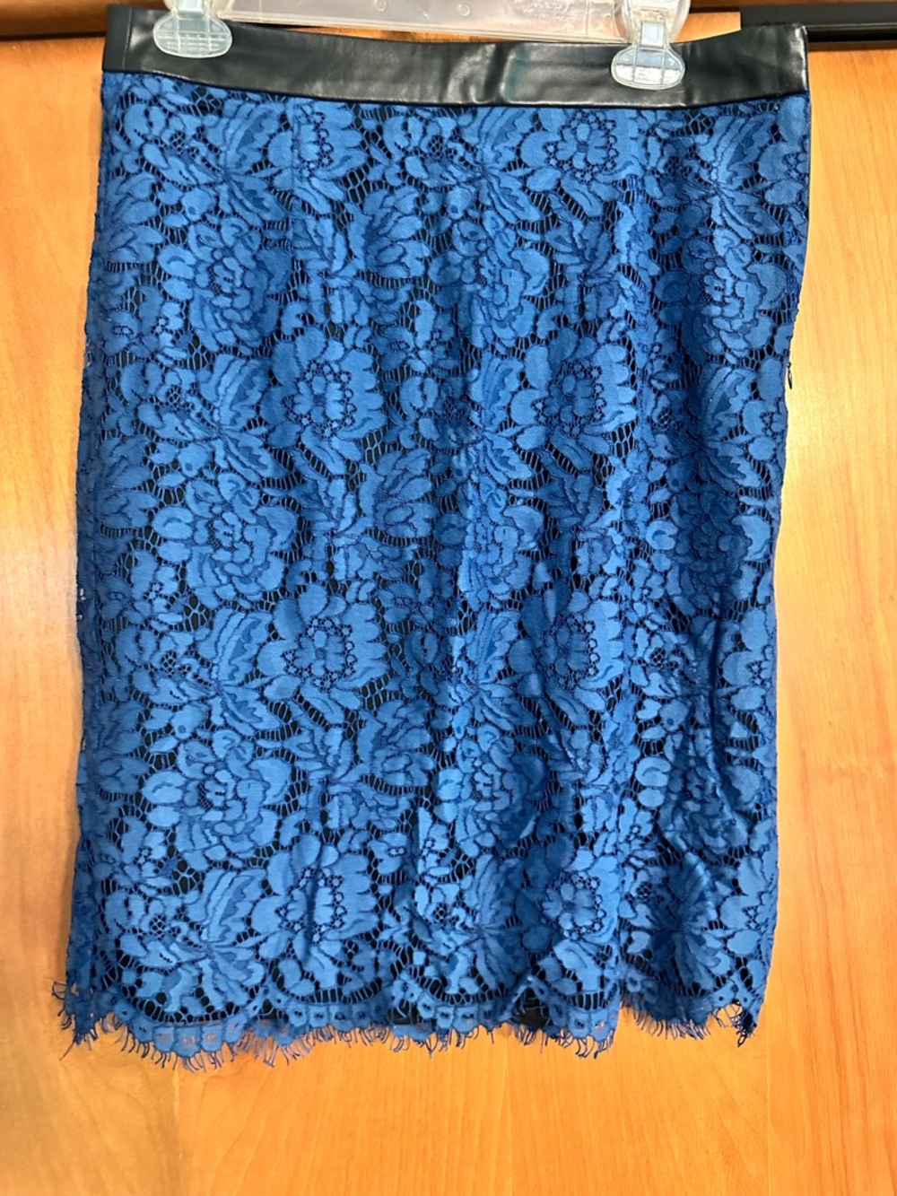 Brixon Ivy Lace Pencil Skirt with Black Faux Leather Waistband